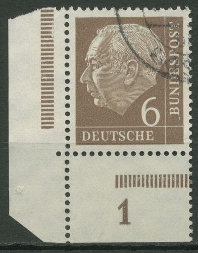 Bund 1954 Th. Heuss Bogenmarke Platte Unterrand 180 P UR Ecke 3 gestempelt
