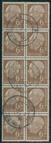 Bund 1954 Bundespräsident Theodor Heuss Bogenmarken 180 10er-Block gestempelt