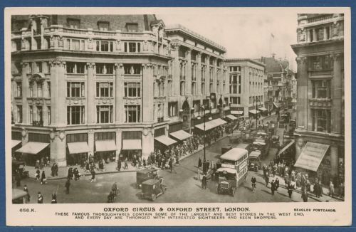 London Oxford Street u. Oxford Circus England, gelaufen 1930 (AK4226)