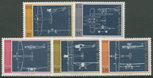 San Marino 1973 Flugzeuge Konstruktionszeichnungen 1041/45 postfrisch