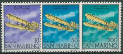 San Marino 1978 Brüder Wright Erstes Motorflugzeug 1165/67 postfrisch