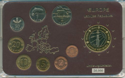 Lettland 1992/03 Kursmünzen 1 Santims - 2 Lati + 1 Specimen im Folder,st (m5287)