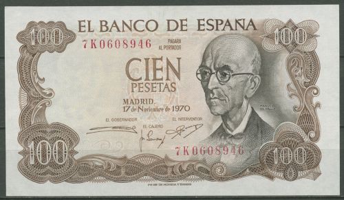 Spanien 100 Pesetas 1970, Manuel de Falla, KM 152 a, leicht gebraucht (K111)