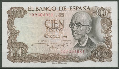 Spanien 100 Pesetas 1970, Manuel de Falla, KM 152 a, kassenfrisch (K767)