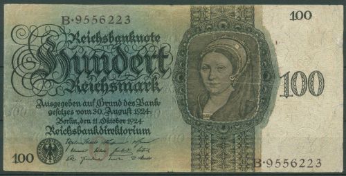 Dt. Reich 100 Reichsmark 1924 Serie O/B, Ro 171 a stark gebraucht (K781)