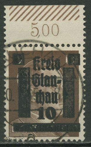 Glauchau 1945 Hitlerkopf-Ausgabe mit Aufdruck 19 OR gestempelt, signiert