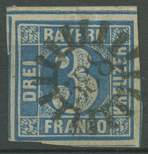 Bayern 1854 3 Kreuzer blau 2 II 3 (Platte 3) geschlossener Mühlradstempel 588