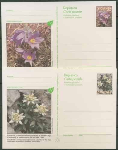 Slowenien 1996 Naturschutz: Gebirgsblumen Postkarte P 44/45 ungebraucht (X6261)