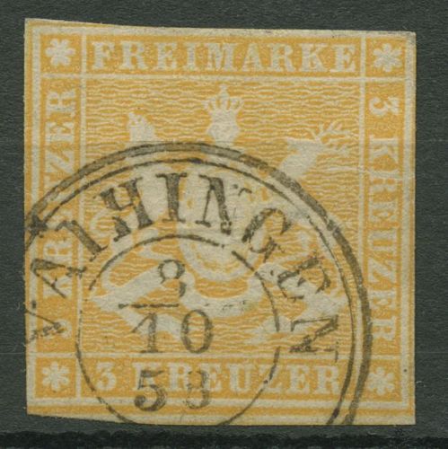Württemberg 1857 Wappen 3 Kreuzer 7 a gestempelt, kl. Fehler
