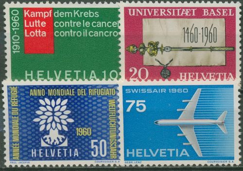 Schweiz 1960 Ereignisse Universität Basel Düsenflugzeug 692/95 postfrisch