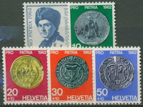 Schweiz 1962 Pro Patria Schriftsteller J.J. Rousseau Münzen 751/55 postfrisch