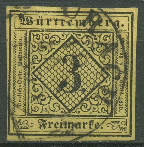 Württemberg 1851 3 Kreuzer auf gelb 2 a IV c Stempel URACH
