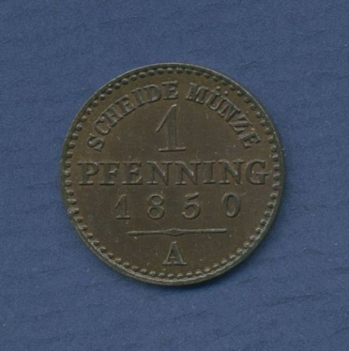 Preußen Pfennig 1850 A, König Friedrich Wilhelm IV., vz + (m6122)