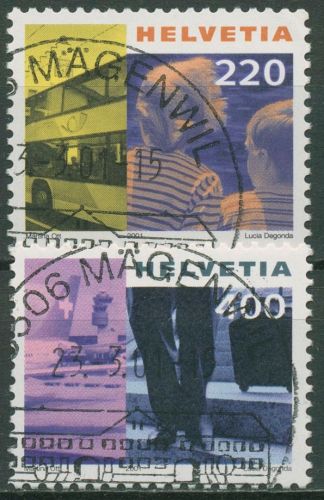 Schweiz 2001 Tourismus Ferienreisen Postautobus Flughafen 1751/52 gestempelt