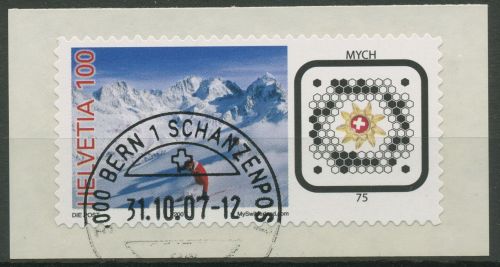 Schweiz 2007 Briefmarke mit Link ins Internet Skifahrer 2030 gestempelt