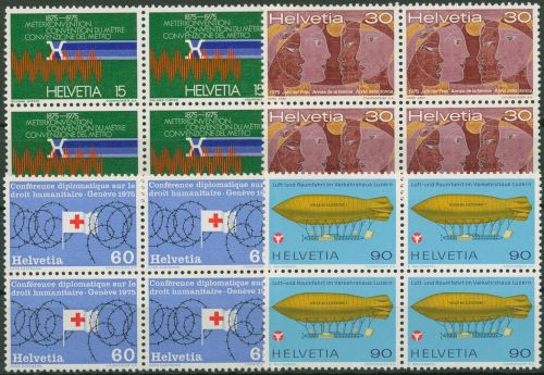 Schweiz 1975 Ereignisse Rotes Kreuz Luftschiff 1046/49 4er-Block postfrisch
