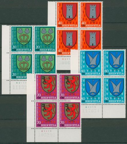 Schweiz 1981 Pro Juventute Wappen 1210/13 4er-Block mit Bogennummer postfrisch