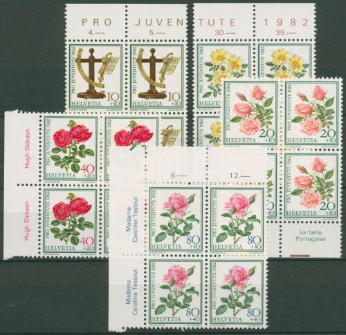 Schweiz 1982 Pro Juventute Pflanzen 1236/40 4er-Block Randbeschriftung postfri.