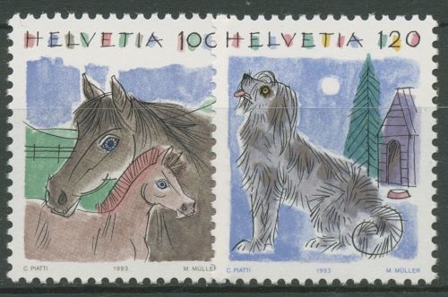 Schweiz 1993 Tiere Pferde Hunde 1491/92 postfrisch