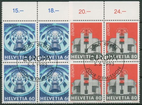 Schweiz 1993 Europa CEPT Zeitgenössi. Kunst Häuser 1499/00 4er-Block gestempelt