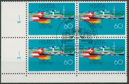 Schweiz 1993 Euregio Bodensee Schaufelraddampfer 1501 4er-Block gestempelt