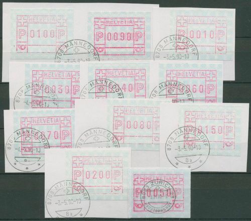 Schweiz Automatenmarken 1979 ATM 3, 11 Wertstufen, gestempelt