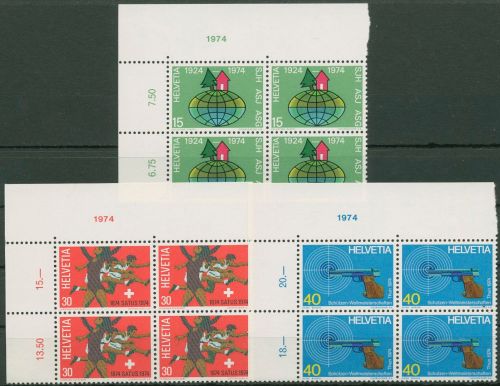 Schweiz 1974 Ereignisse Sportschützen 1017/19 4er-Block Ecke postfrisch (C62366)