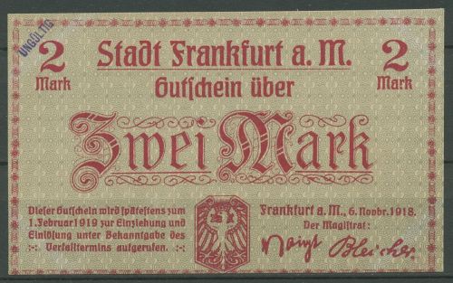 Frankfurt a. M. 2 Mark 1918, Geiger 150.09 b entwertet (K821)