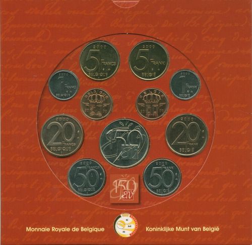 Belgien 2000 Kursmünzen 50 Cent - 50 Franc + Medaille im Folder, st (m5516)