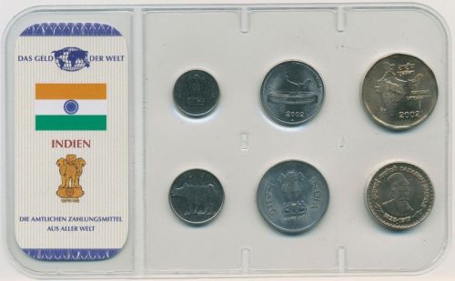 Indien 1988/2003 Kursmünzen 10 Paise - 5 Rupees im Blister, st (m4037)