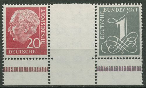 Bund 1960 Heuss/Ziffer (WZ lg.) Zusammendruck Unterrand WZ 16 b YII UR postfr.