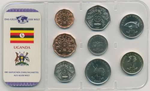 Uganda 1987/2007 Kursmünzen 1 - 500 Schilling im Blister, st (m4104)