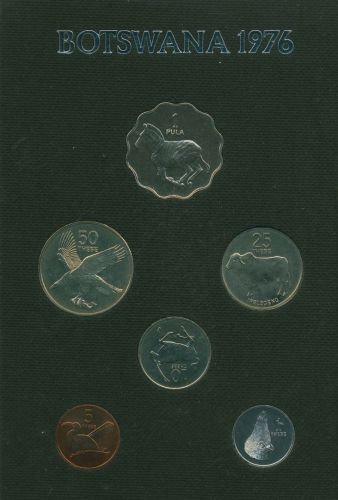 Botswana 1976 Kursmünzensatz 5 Thebe - 1 Pula, KM PS 1, PP (m5581)