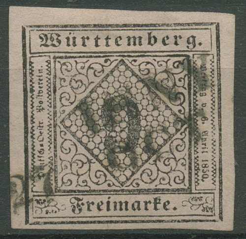 Württemberg 1851 Ziffer in Raute 9 Kreuzer 4 a I gestempelt L2 ISNY schwarz