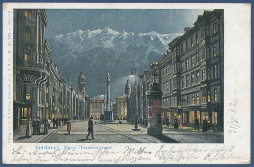 Salzburg Maria-Theresienstraße mit Litfaßsäule gelaufen 1902 (AK927)