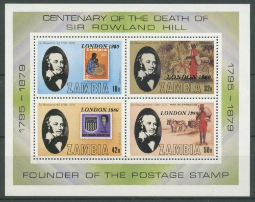 Sambia 1979 100. Todestag von Sir Rowland Hill Block 6 postfrisch (C27232)