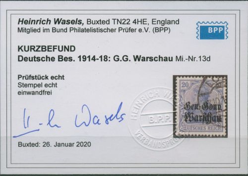 Deutsche Post in Polen 1916/17 Germania mit Aufdruck 13 d gestempelt geprüft