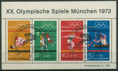 Bund 1972 Olympische Spiele München Block 8 ESST München gestempelt (C98972)