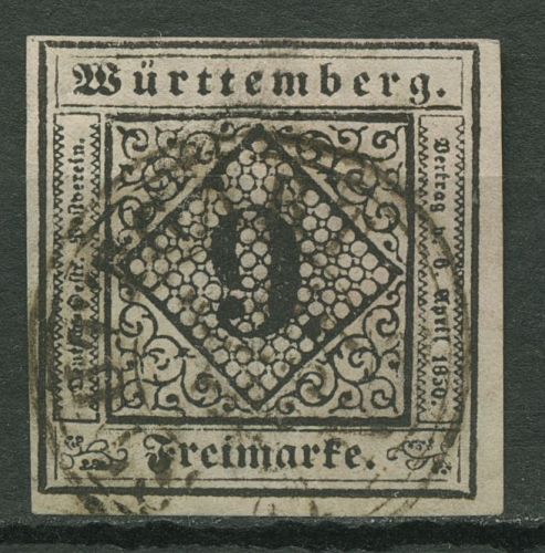 Württemberg 1851 Ziffer in Raute 9 Kreuzer 4 a II gestempelt