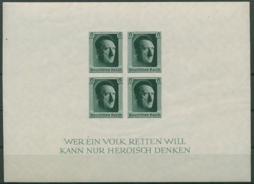 Deutsches Reich 1937 48. Geburtstag A. Hitler Block 8 postfrisch (geschnitten)
