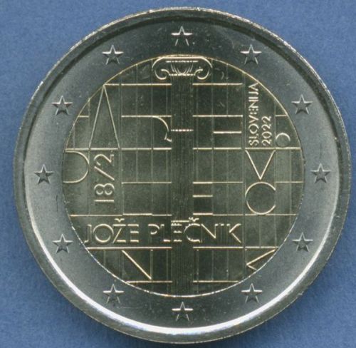 Slowenien 2 Euro 2022 Architekt Joze Plecnik, vz/st (m5595)