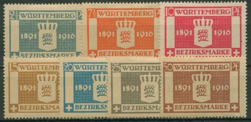 Württemberg Dienstmarken 1916 25 Jahre Regentschaft 123/29 mit Falz
