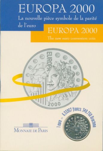 Frankreich 6,55 Francs 2000 Euro-Wärung, Silber, im Folder, PP (m5682)