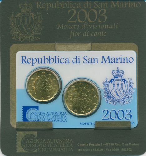 San Marino 2003 Kursmünzen 20 - 50 Cent, Coincard, st (m5705)