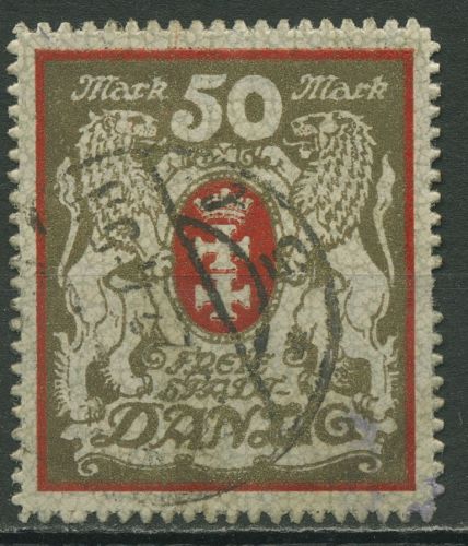 Danzig 1922 Gr. Staatswappen mit WZ 2 X, 100 Xa gestempelt, Massenentwertung