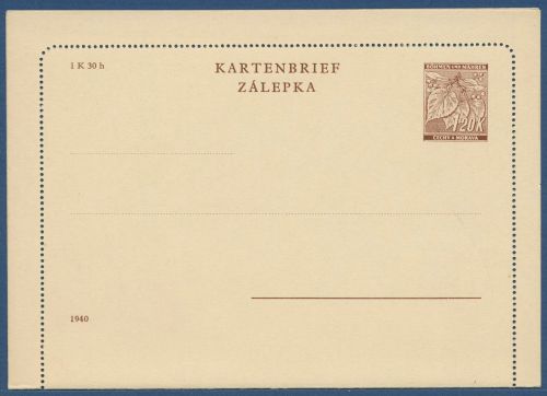 Böhmen und Mähren 1940 Lindenzweig Kartenbrief K 2 ungebraucht (X40621)