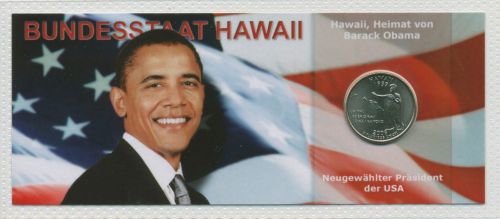USA 1/4 Dollar 2008 Hawaii, Präsident Obama, KM 425, st, im Blister (m5732)