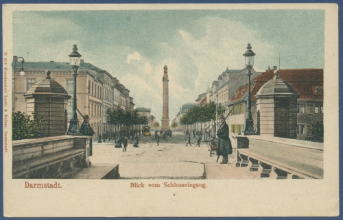 Darmstadt Blick vom Schloßeingang, ungebraucht Nadelloch (AK1011)