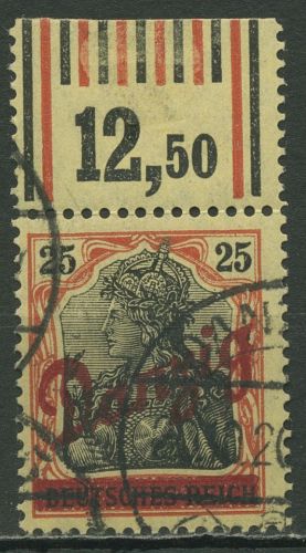Danzig 1920 Germania mit schrägem Aufdruck 24 WOR gestempelt