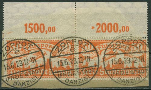 Danzig 1923 Flugpostmarken mit WZ 3 Y, 134 OR Paar gestempelt, Briefstück